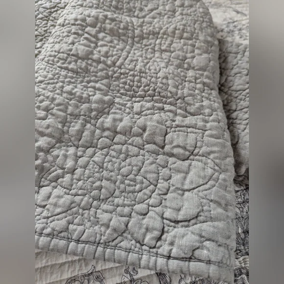 Pottery Barn Belgium Flax Linen Floral Stitch King Shams Set Of 2 - Picture 3 of 9